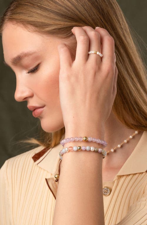 Nialaya Beaded Pearl Ring In White