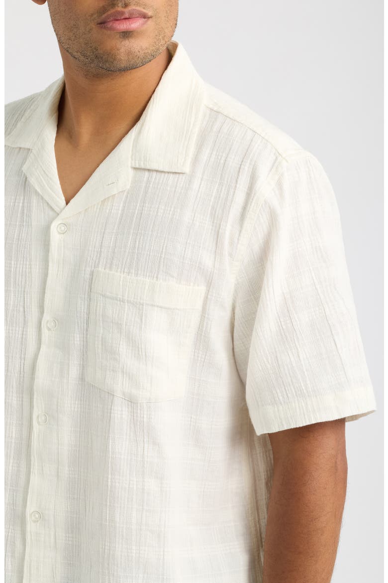 Washed Dobby Check Cotton Seersucker Camp Shirt, Alternate, color, WHITE