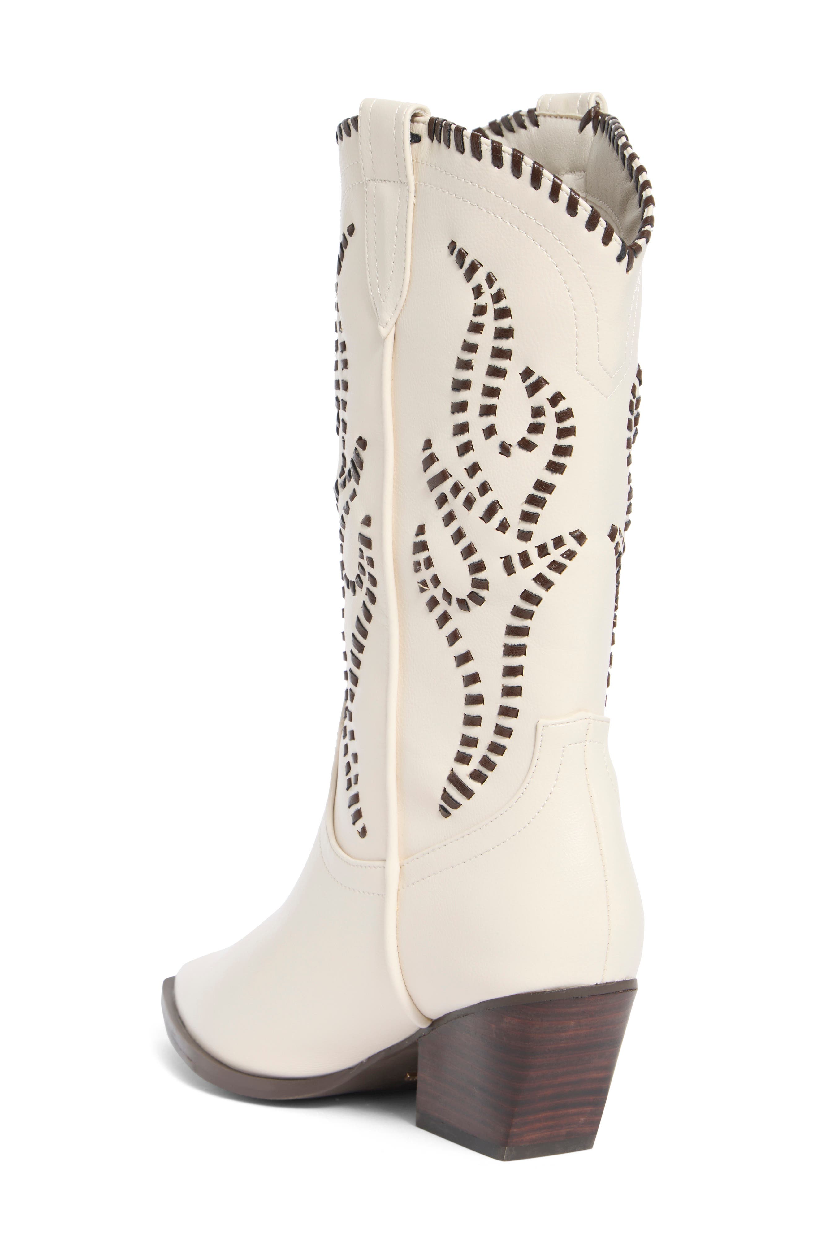 Avalee Whipstitched Western Faux Leather Boot, Alternate, color, IVORY/ CHOCOLATE