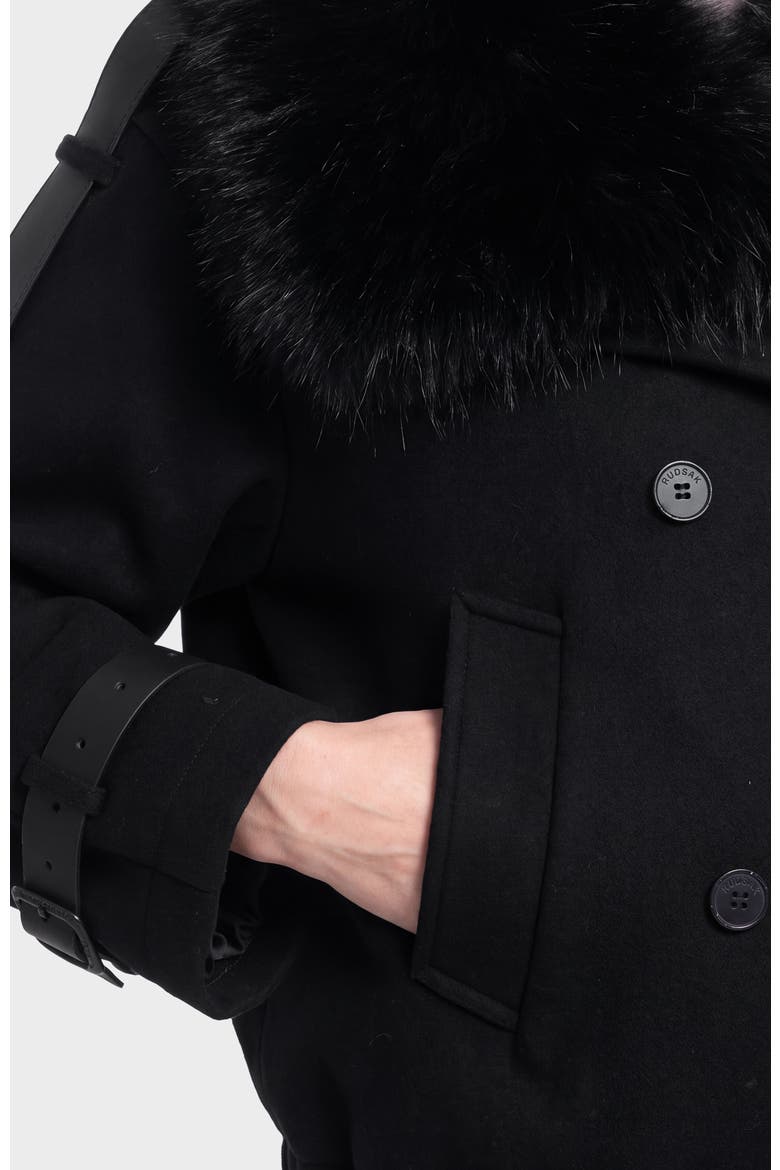Maemi Wool Bomber with Faux Fur Collar, Alternate, color, Black