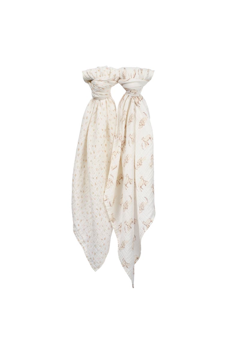 Signature 2-Pack Organic Muslin Lamb/Floral Swaddle Blankets, Alternate, color, White