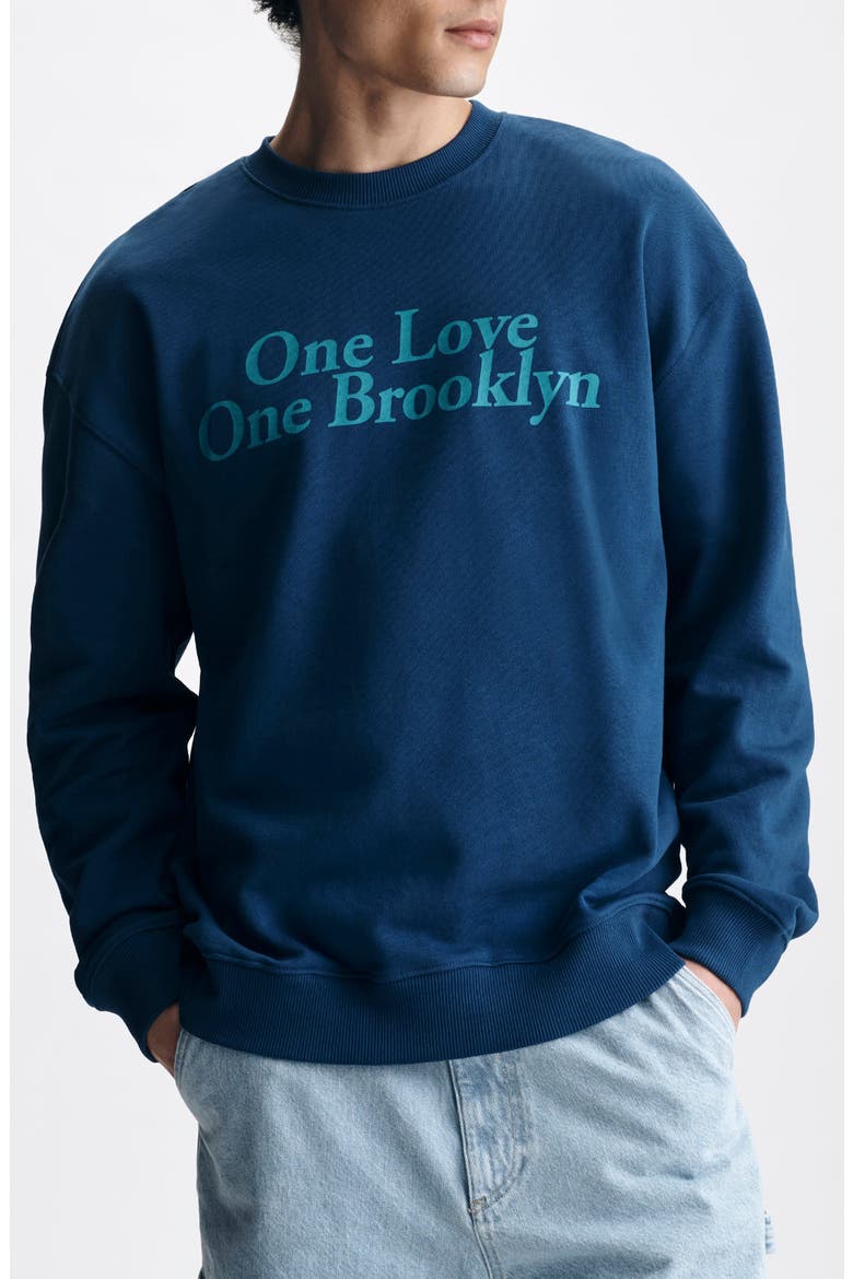 Graphic Crewneck Sweatshirt, Main, color, NAVY PEONY