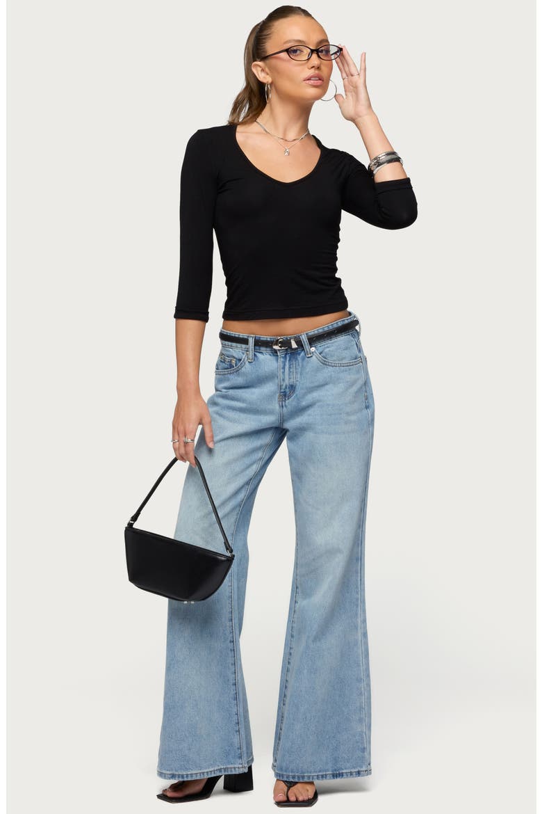 Jamila Three-Quarter Sleeve Jersey Crop Top, Alternate, color, BLACK