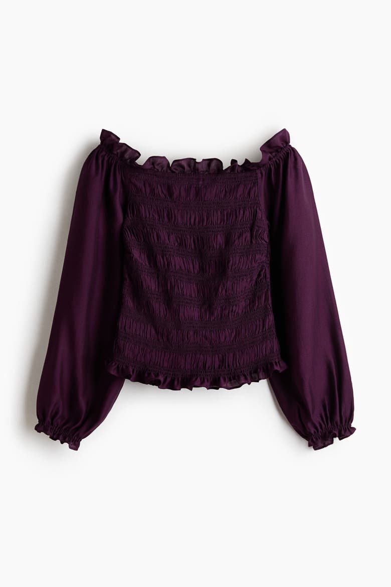 Smocked Off-the Shoulder Blouse, Alternate, color, Plum purple