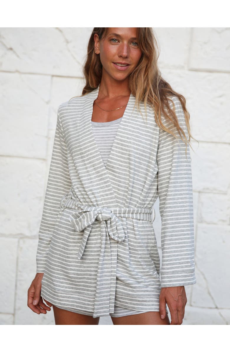 SoftFlex Cloud Fleece Robe, Alternate, color, Heather Grey/White Stripe Robe
