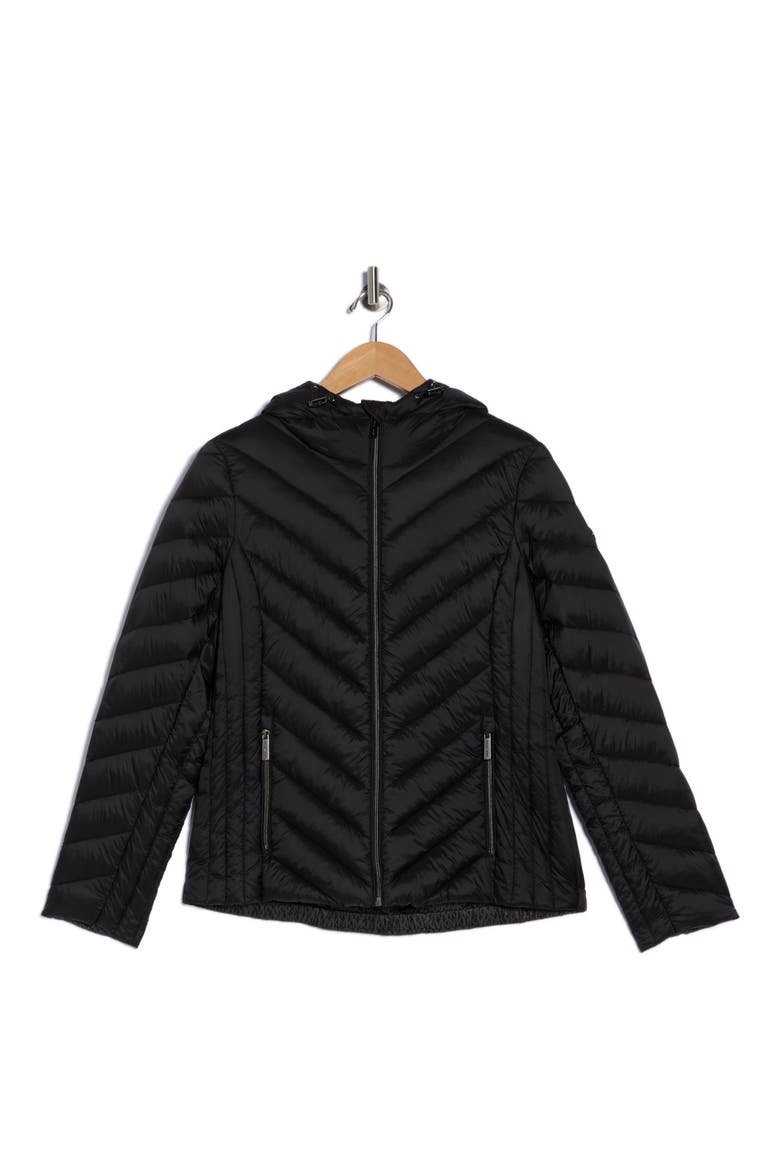 Hooded Packable Chevron Quilted Jacket, Alternate, color, BLACK