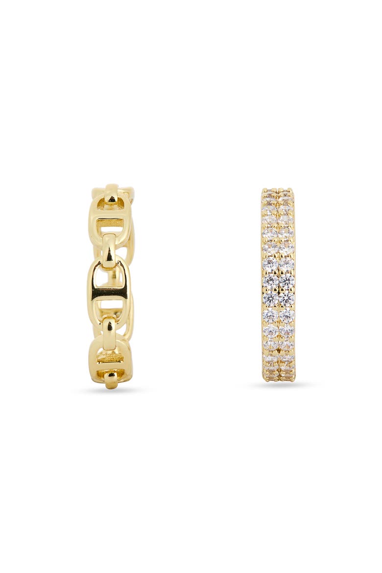 Set of 2 Pavé Crystal & Mariner Band Rings, Alternate, color, CLEAR / GOLD