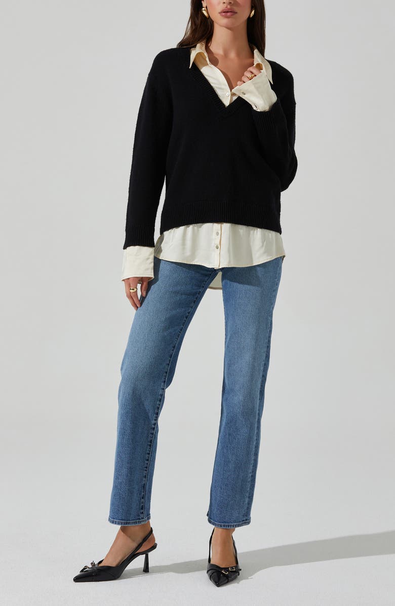 ASTR the Label Jianna Layered Sweater, Alternate, color, Black Cream