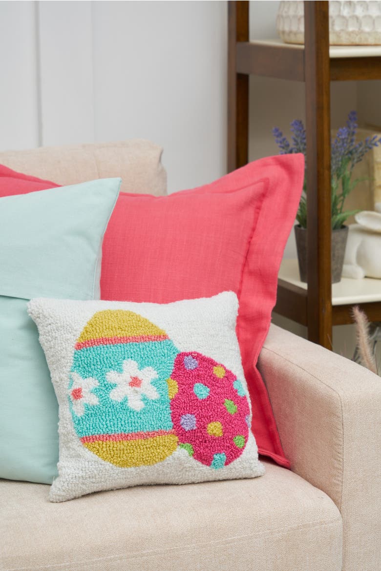 Easter Eggs White Mini Hooked Accent Pillow 12" x 12", Alternate, color, White
