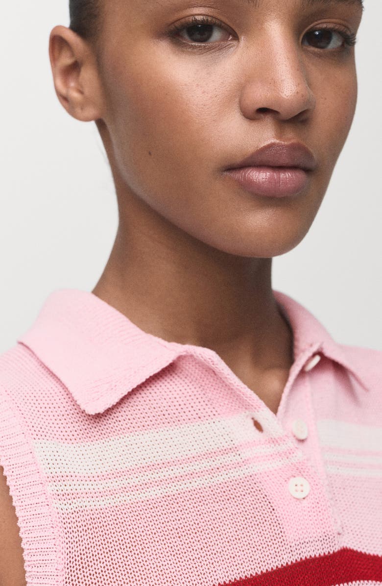 MANGO Sleeveless Stripe Knit Polo Sweater, Alternate, color, Pastel Pink