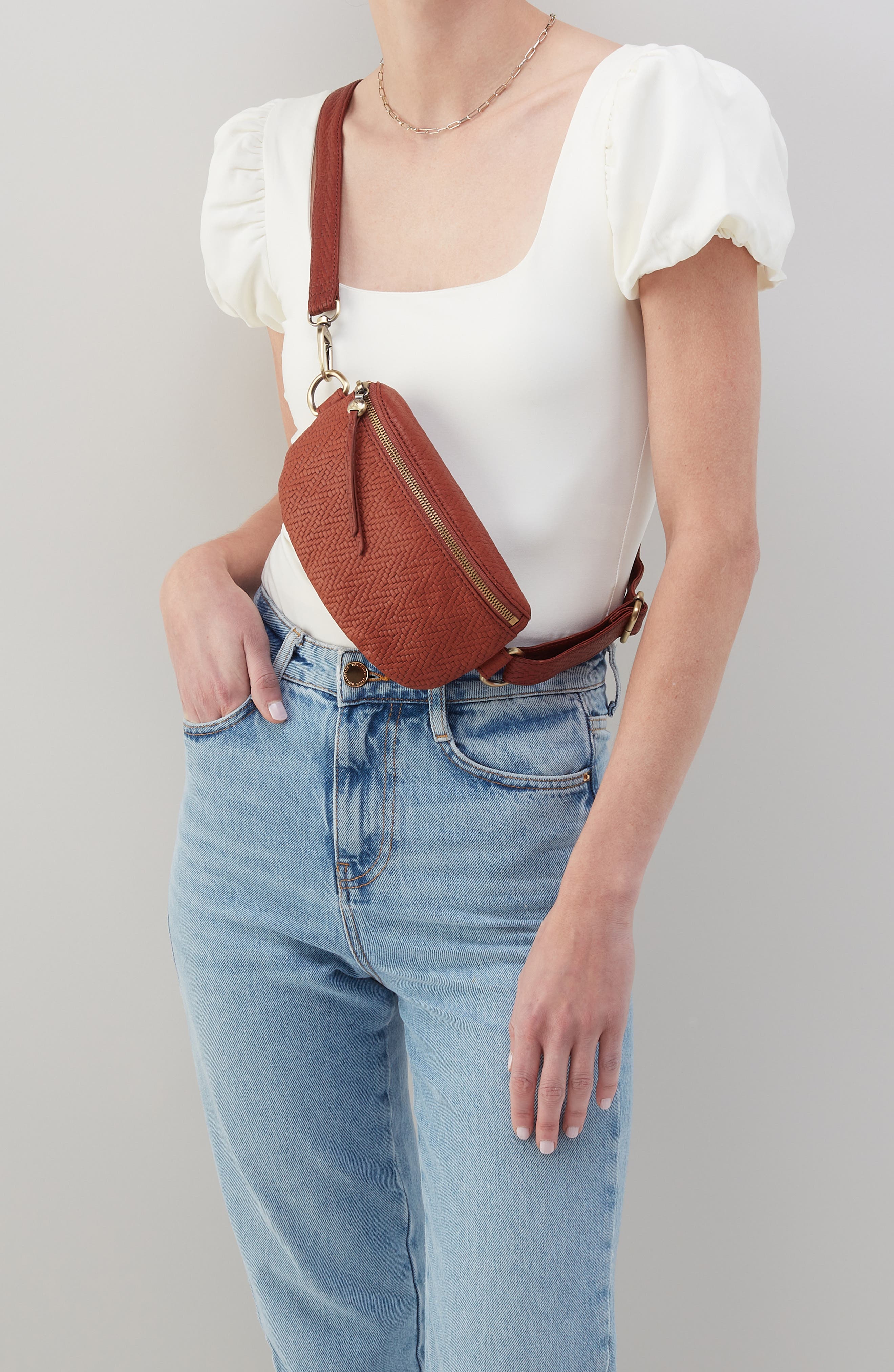 HOBO Fern Woven Leather Belt Bag, Alternate, color, Tuscan Brown