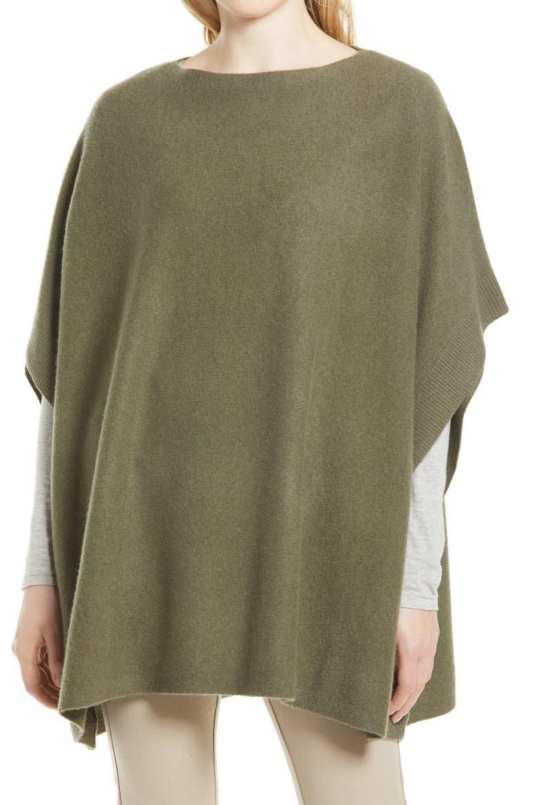 Wool & Cashmere Poncho, Main, color, OLIVE IVY HEATHER