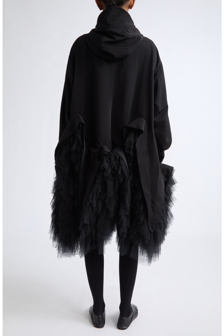 Hooded Technical Tulle Coat, Alternate, color, BLACK