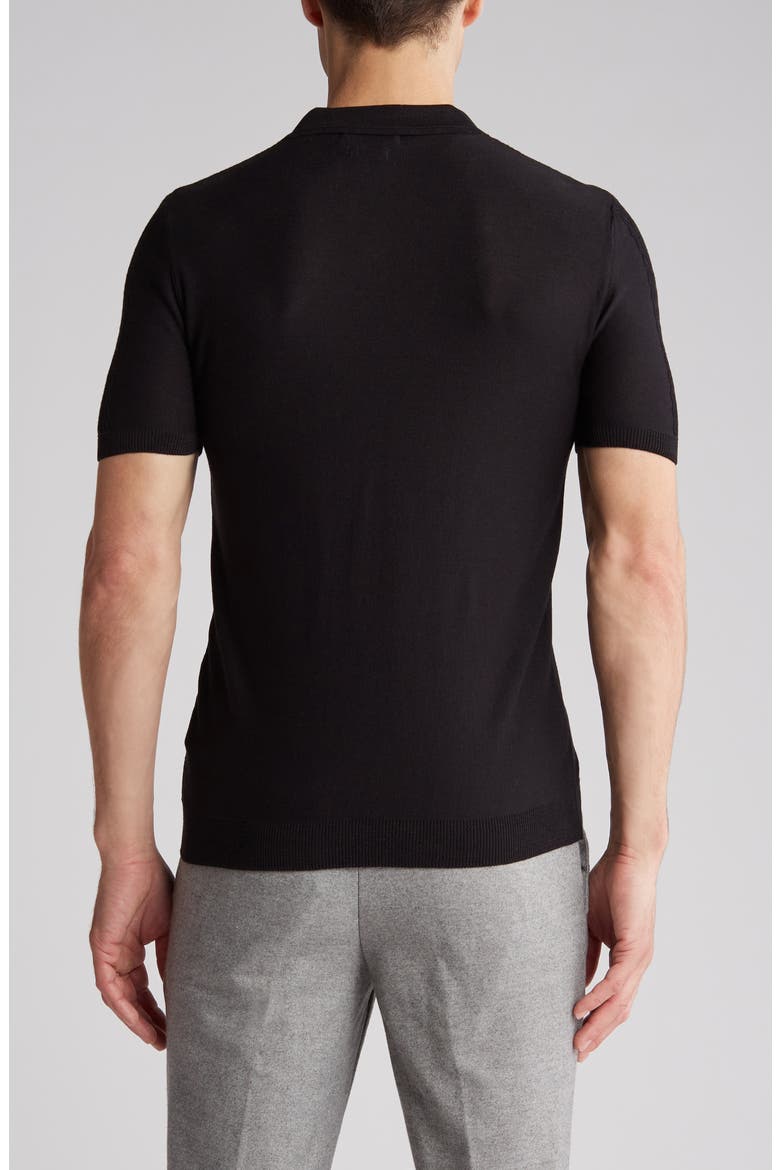 Textured Sweater Knit Johnny Collar Polo, Alternate, color, BLACK