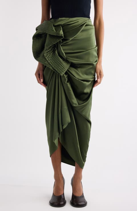 Solla Draped Silk Stretch Satin Skirt