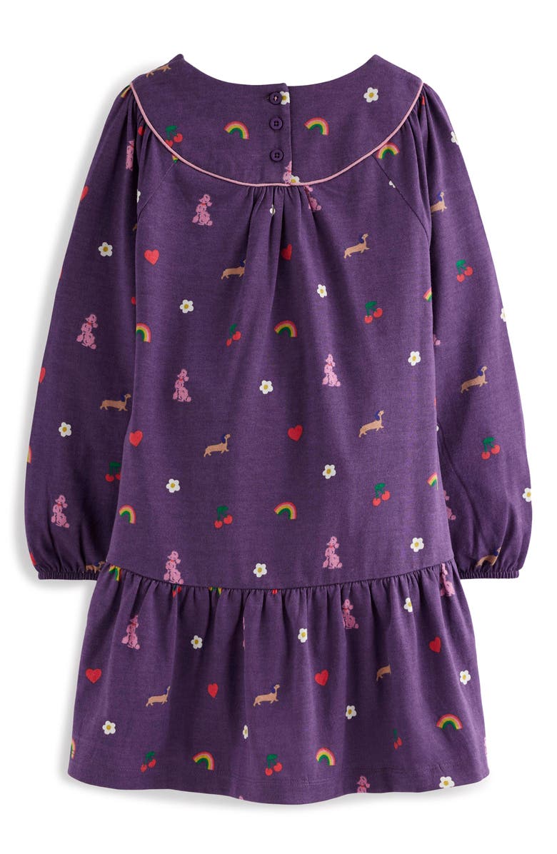 Mini Boden Kids' Curved Yoke Long Sleeve Cotton Jersey Dress, Alternate, color, Mystic Purple Parisian