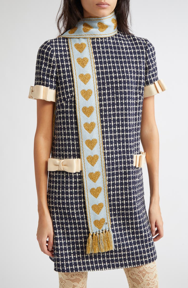 Valentino Garavani Antibes Heart Fringe Scarf, Alternate, color, Celeste/ Oro/ Oro