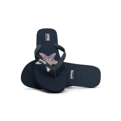Vilebrequin Vbq Line Flip Flops In Bleu Marine