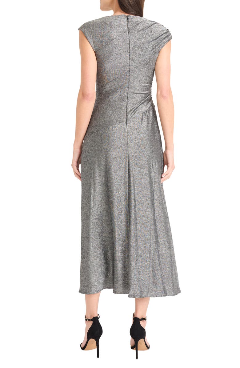 Maggy London Cap Sleeve Metallic Midi Dress, Alternate, color, Silver