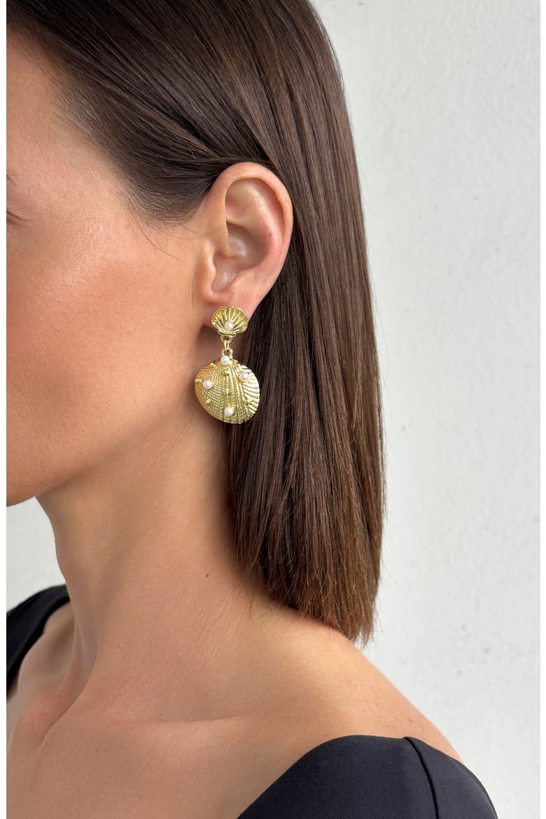 Shell Drop Earrings, Alternate, color, GOLD