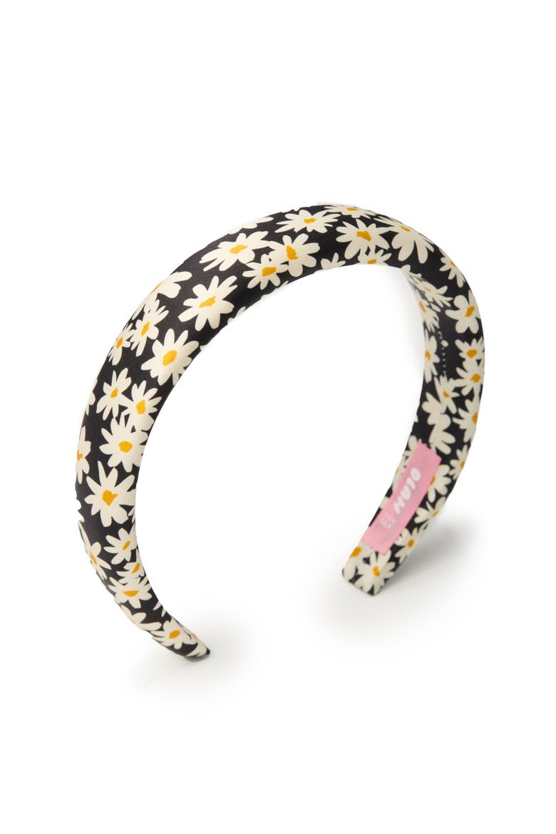Daisy Silk Headband, Main, color, Black & White