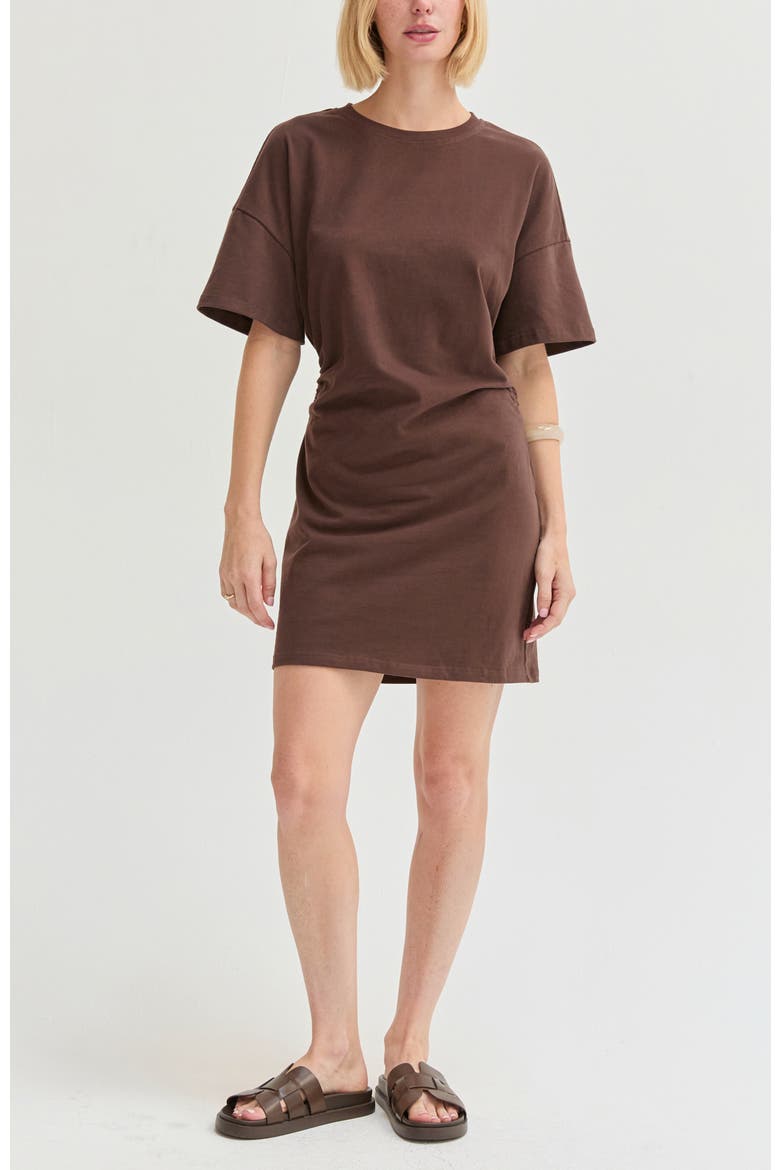 Elbow Sleeve Ruched T-shirt Mini Dress, Alternate, color, Brown