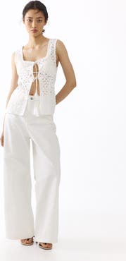 H&M Tie-front Pointelle-knit Top
