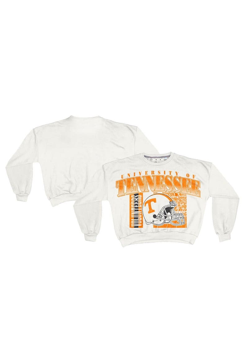 Women's Pressbox White Tennessee Volunteers Oversized Janice Retro Waist-Length Sweatshirt, Main, color, White