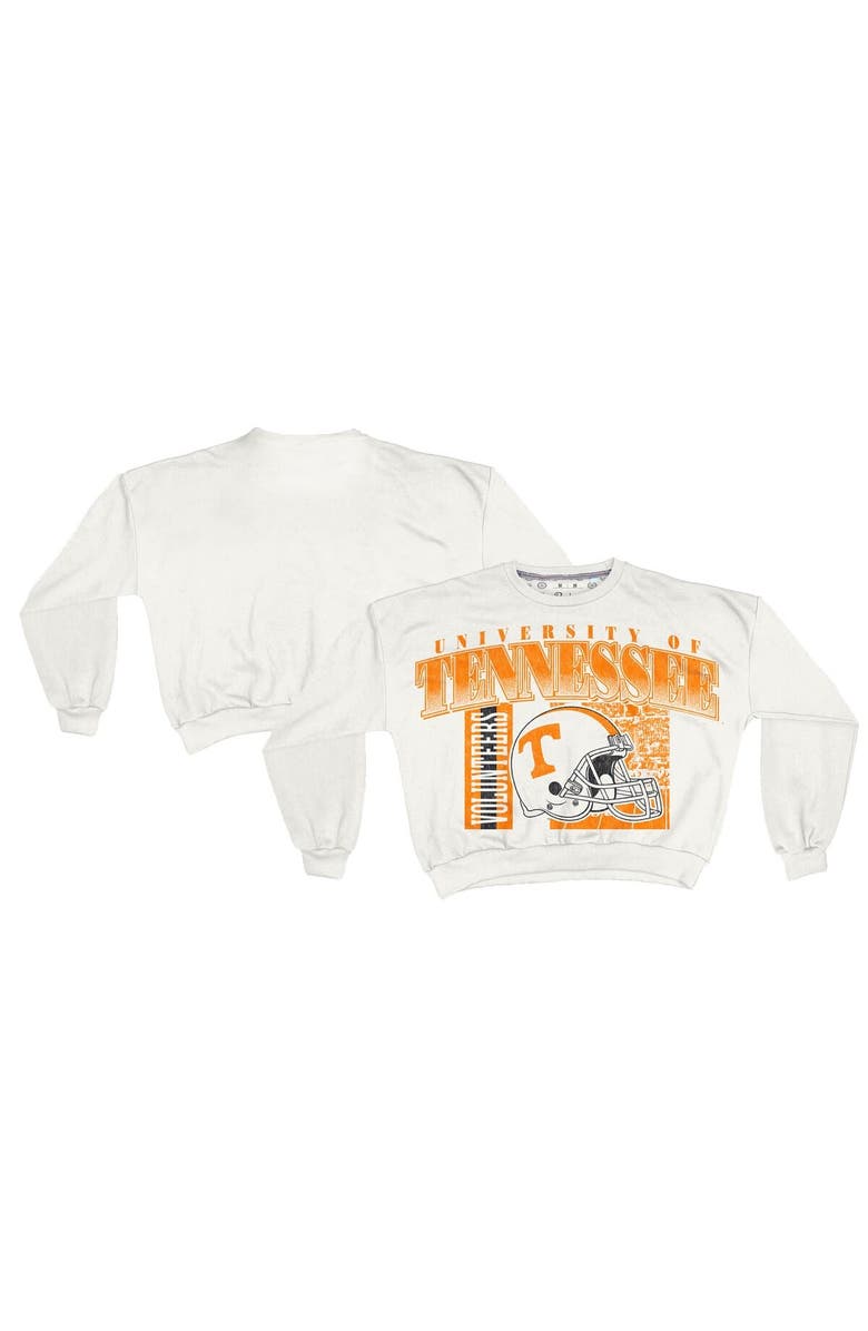 PRESSBOX Women
s Pressbox White Tennessee Volunteers Oversized Janice Retro Waist-Length Sweatshirt, Main, color, White