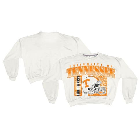 Women's Pressbox White Tennessee Volunteers Oversized Janice Retro Waist-Length Sweatshirt