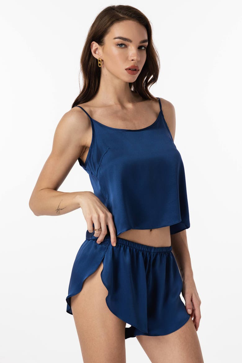 Adjustable Spaghetti Strap Pure Silk Camisole Set, Main, color, Dark Blue