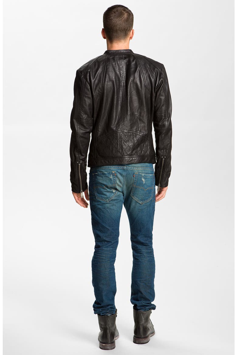 'Leide' Extra Trim Fit Crinkled Leather Jacket, Alternate, color, BLACK