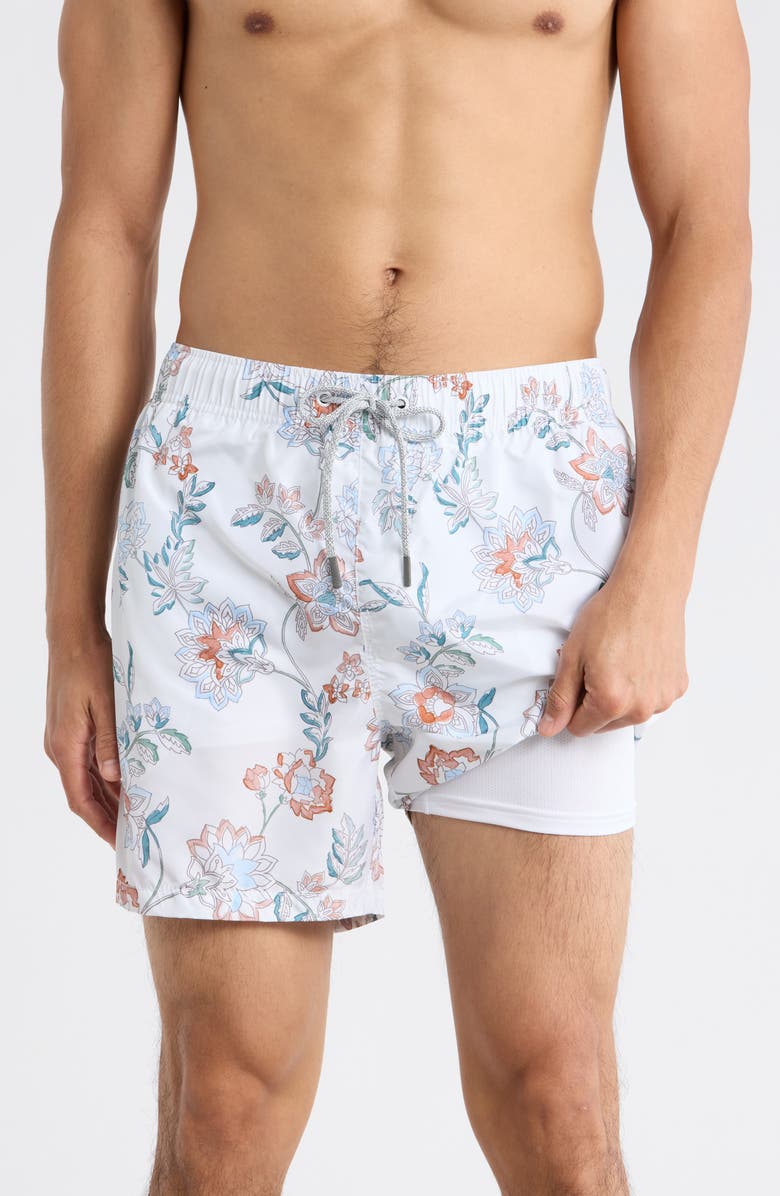Vintage Summer Ponji Print Volley Swim Trunks, Alternate, color, Ivory