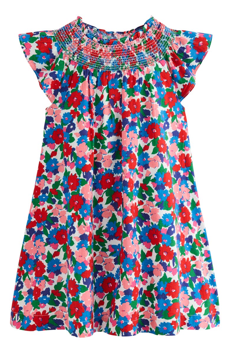 Mini Boden Kids' Floral Smocked Yoke Cotton Dress, Main, color, 
