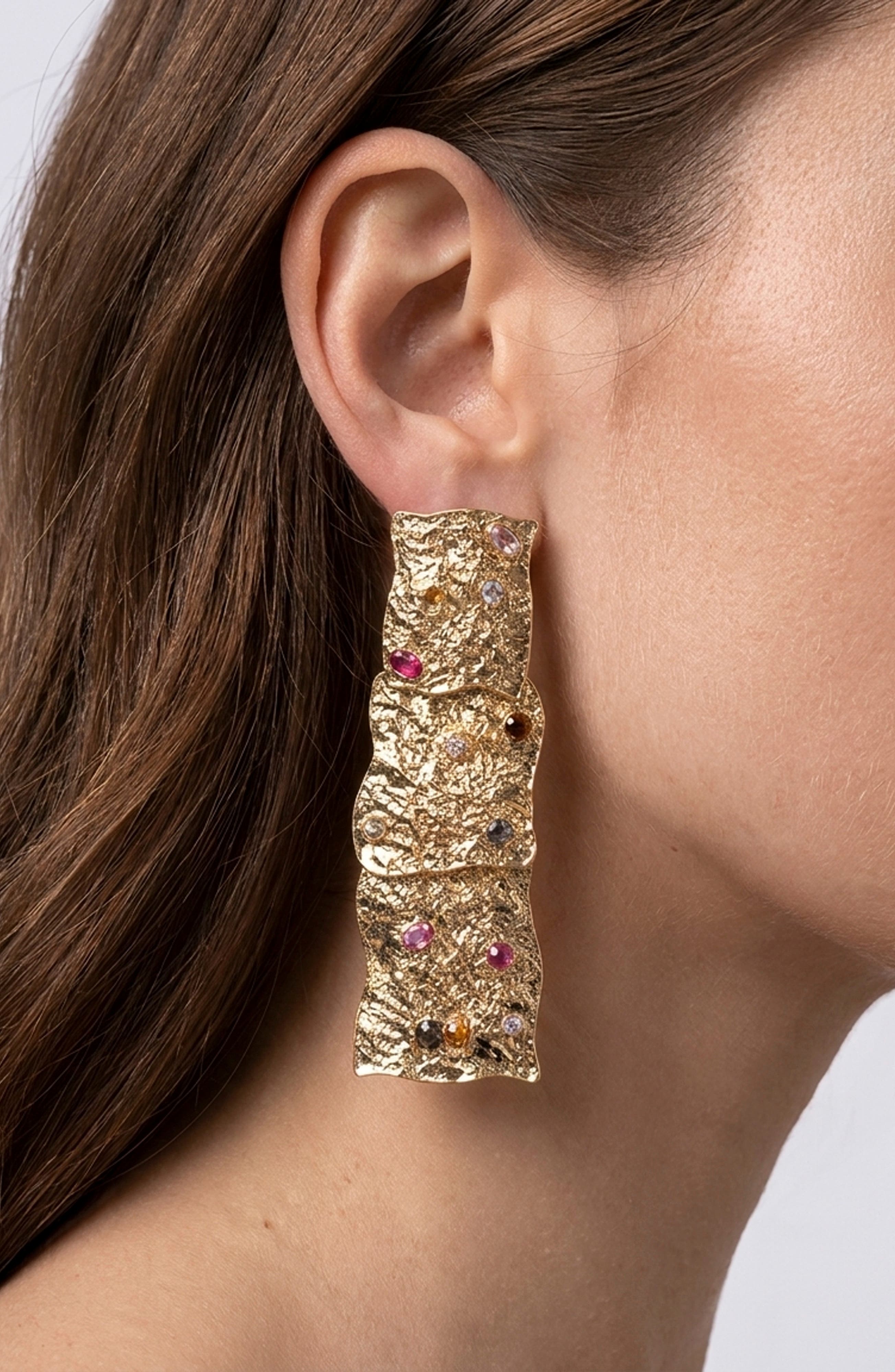 Multi Color Segmented Statement Drop Earrings