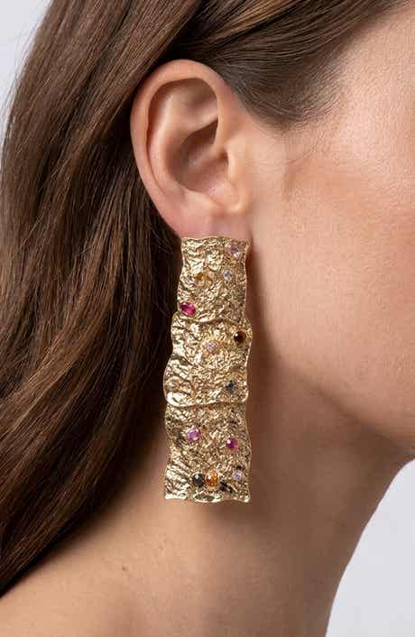 Multi Color Segmented Statement Drop Earrings