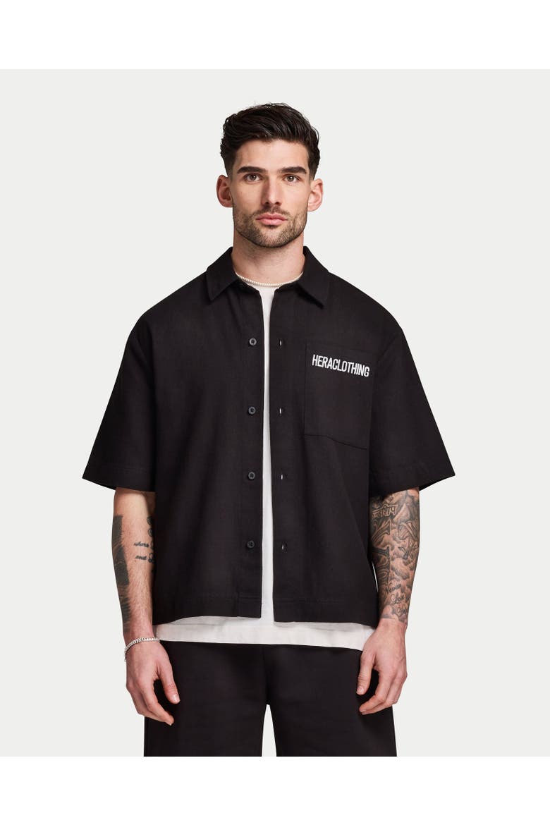 Canvas Short Sleeve Oversized Shirt, Main, color, Black
