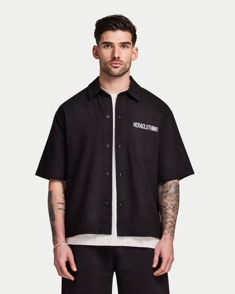 Canvas Short Sleeve Oversized Shirt