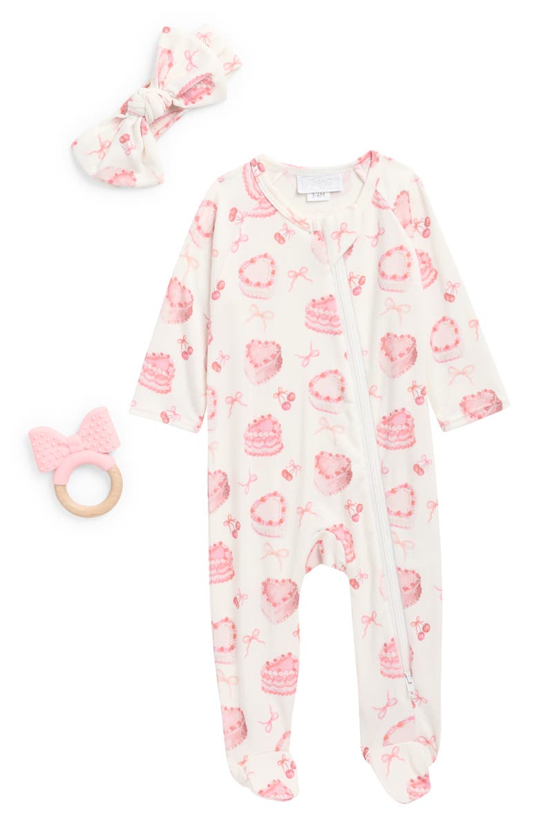 Toby Heart Cakes Footie, Headband & Teether Set, Main, color, White