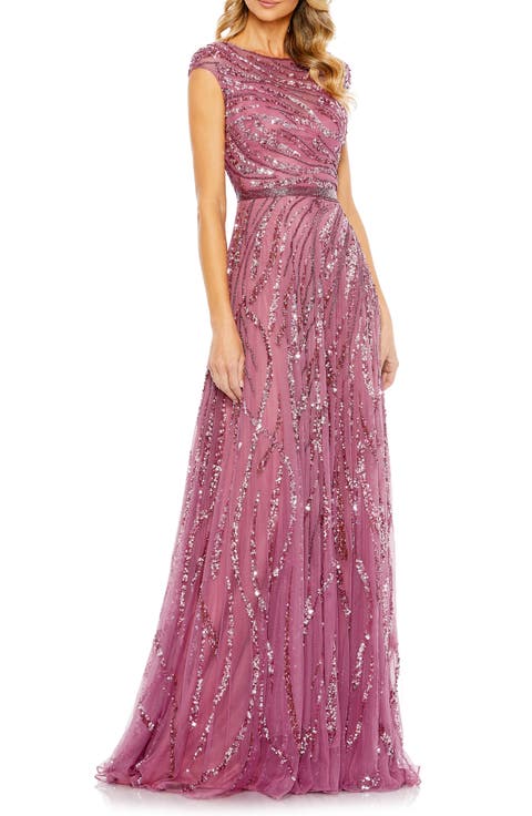 Cap Sleeve Embellished Evening Gown