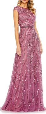 Mac Duggal Cap Sleeve Embellished Evening Gown