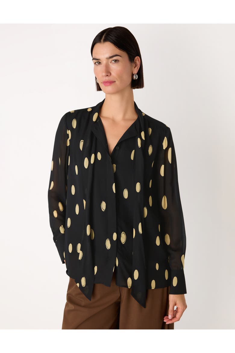 Oval Spot Frill Blouse, Main, color, Black/Multi