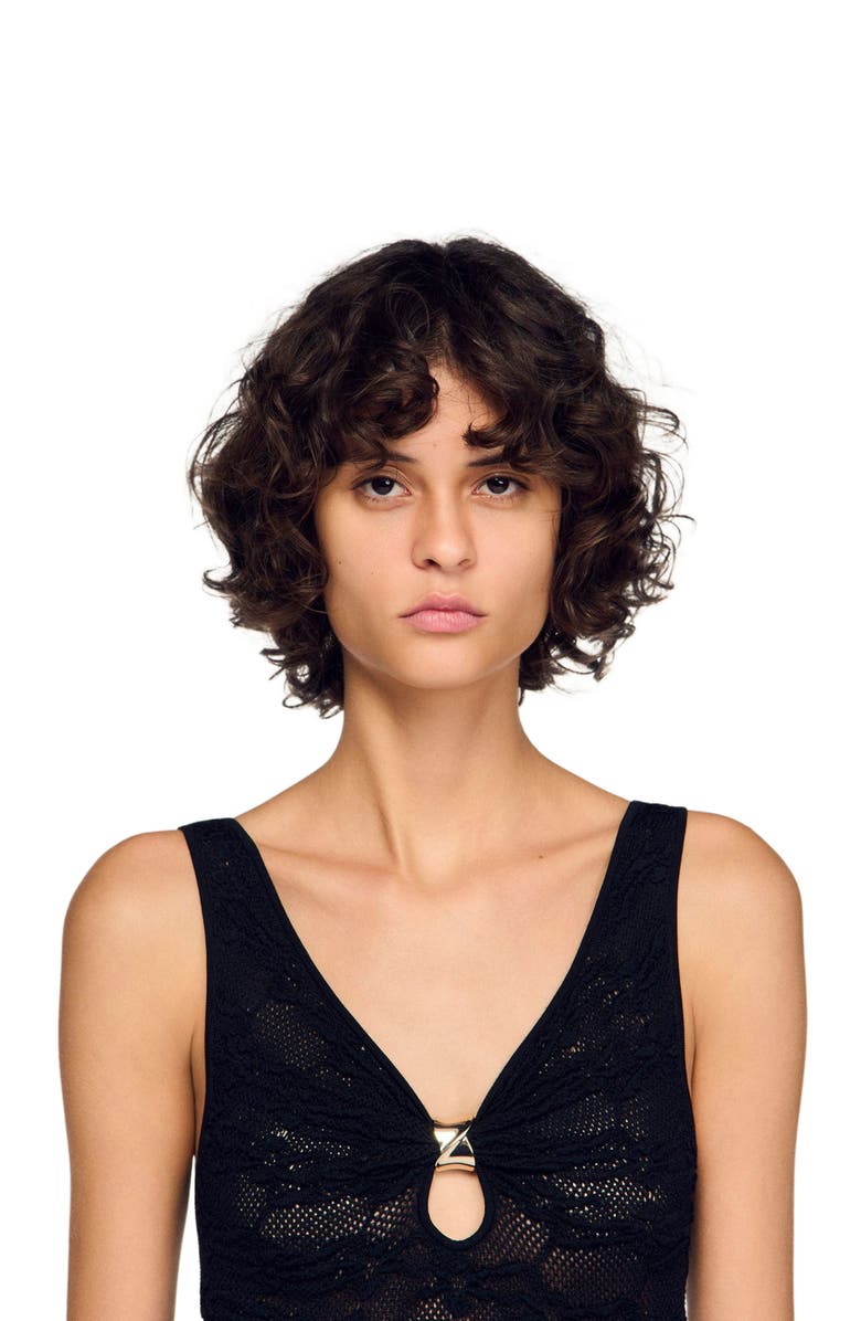 SANDRO Jewellery detail knit leotard, Alternate, color, Black