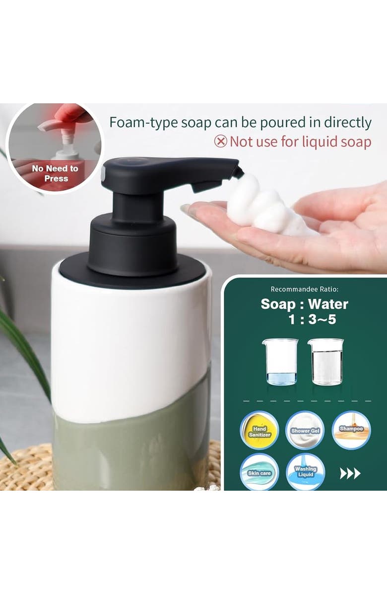 Bosilunlife Nordic Garden Automatic Foaming Soap Dispenser Recycled Eco-Clay 10 oz, Alternate, color, Green