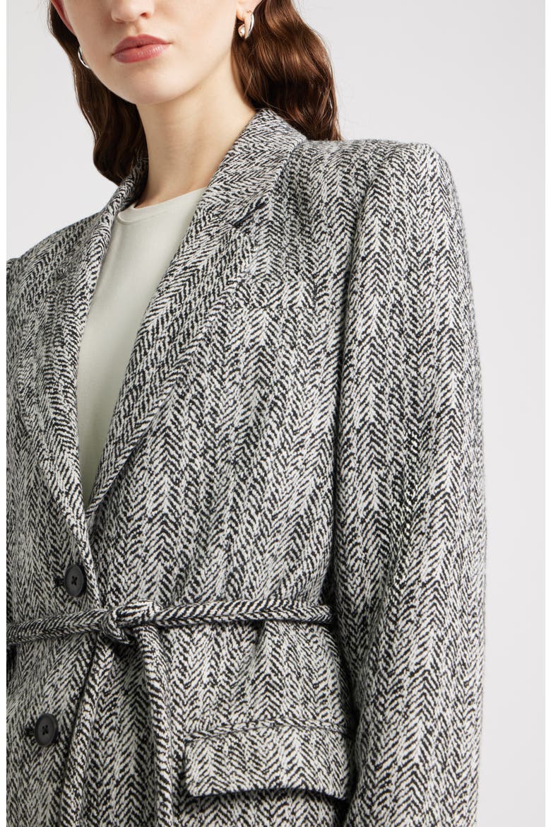 The Liv Belted Textured Boyfriend Blazer, Alternate, color, BLACK IVORY HERRINGBONE