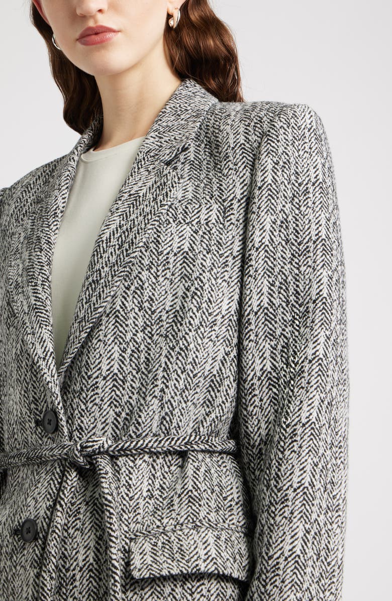 Nordstrom The Liv Belted Textured Boyfriend Blazer, Alternate, color, Black Ivory Herringbone