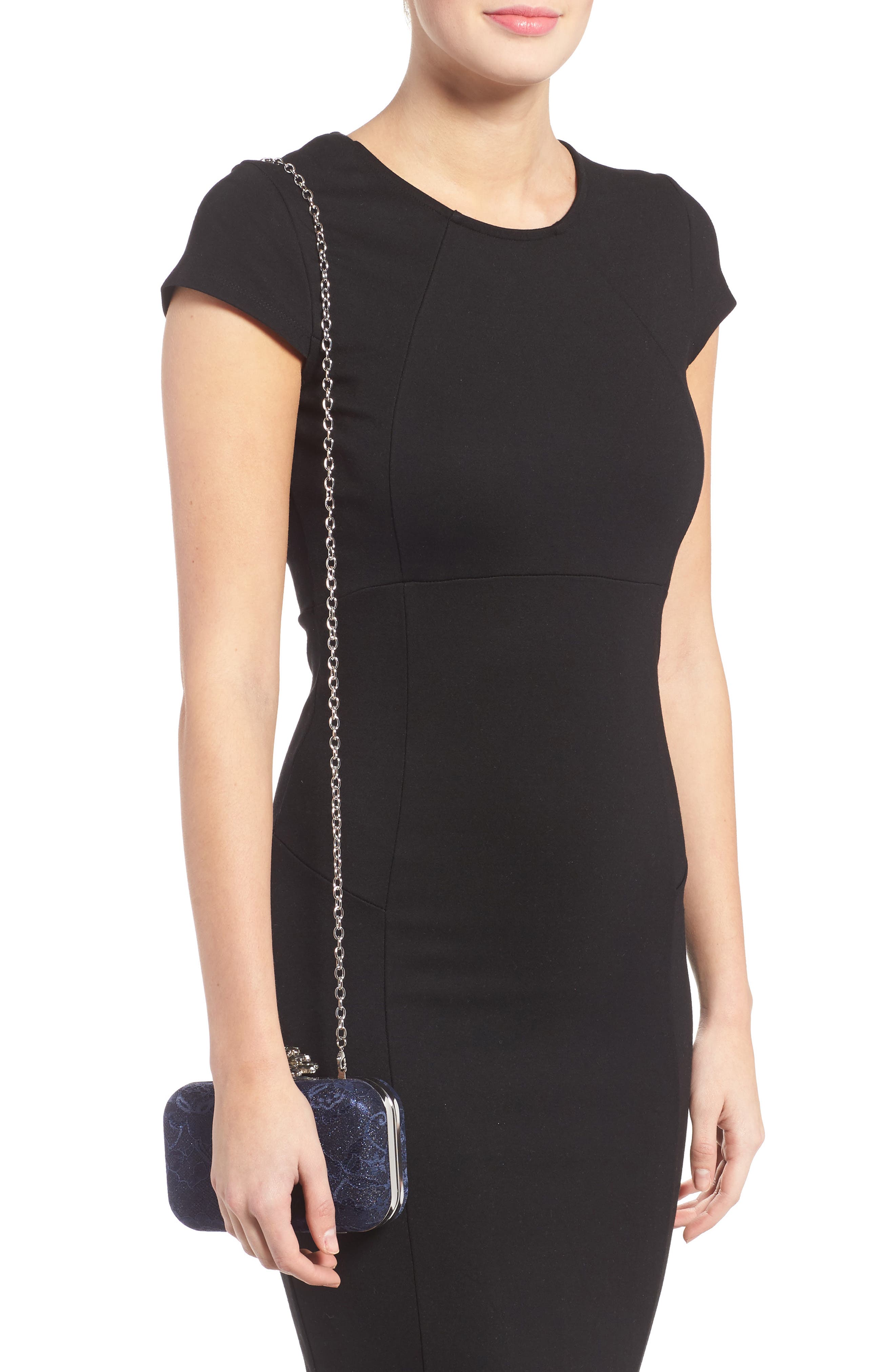 Glint Crystal Flower Clasp Lace Minaudière, Alternate, color, 