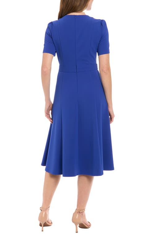 London Times Short Sleeve Fit & Flare Midi Dress In Blue