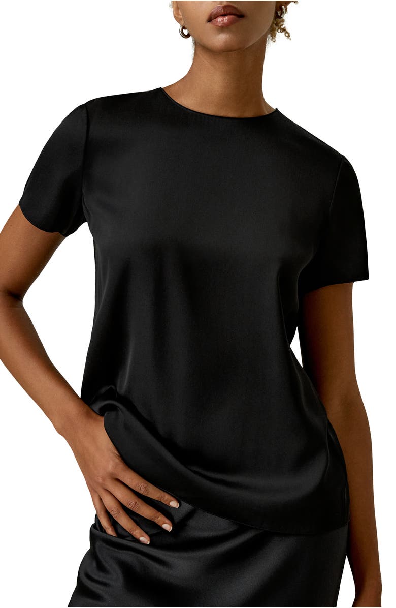 Lilysilk Basic Silk T Shirt, Main, color, Black