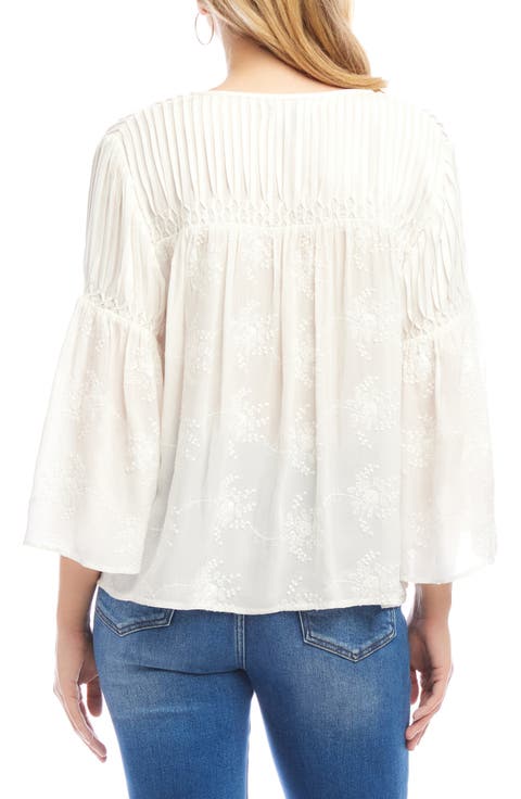 Embroidered Flare Sleeve Peasant Top